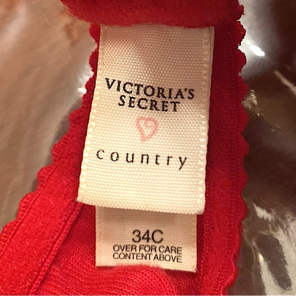 Victoria’s Secret Country Vintage 1990s Red Black Rose Trim Velour Bra Size 34C - Picture 10 of 12
